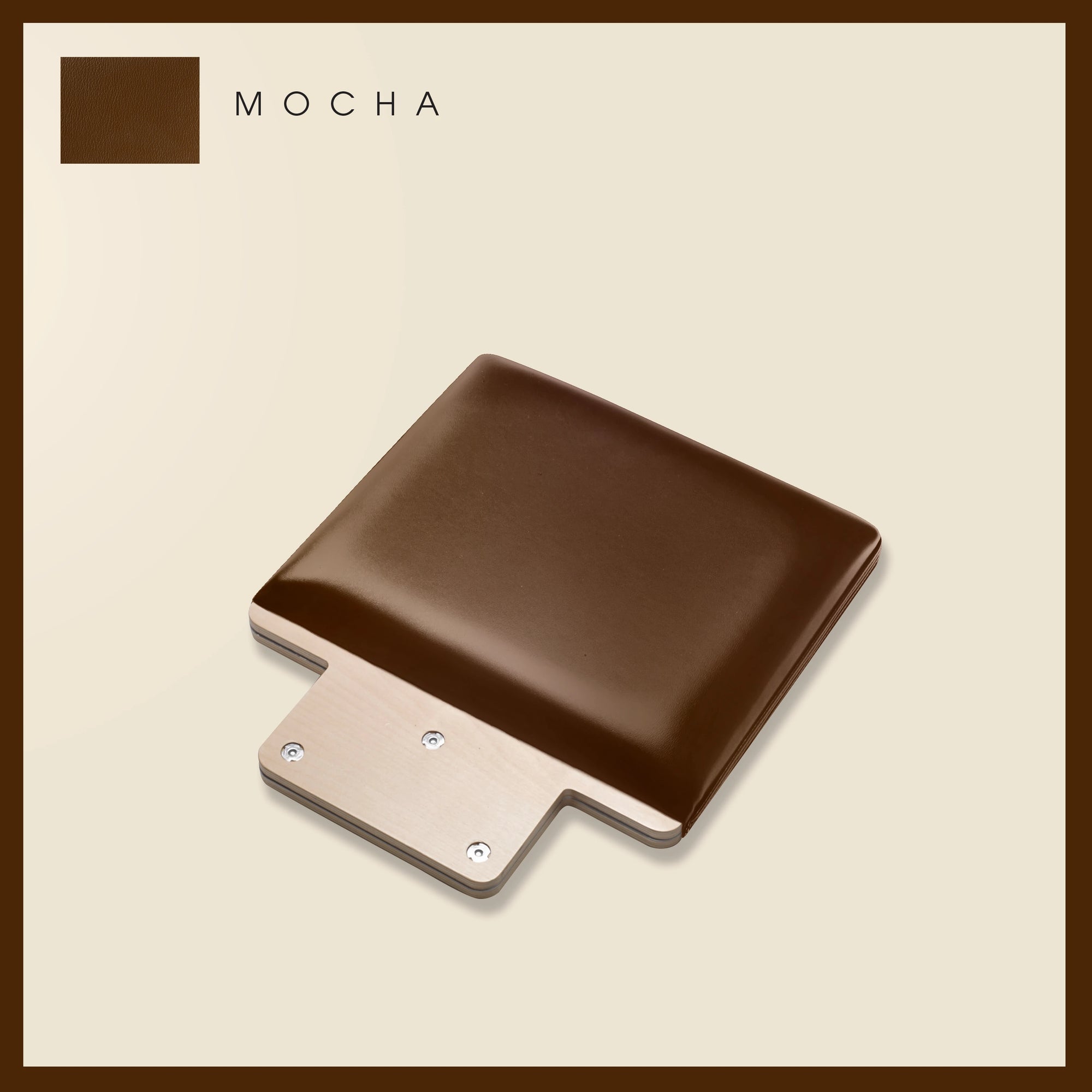 Mocha-colored padded jump board with a sleek, minimalistic design on a light beige background.