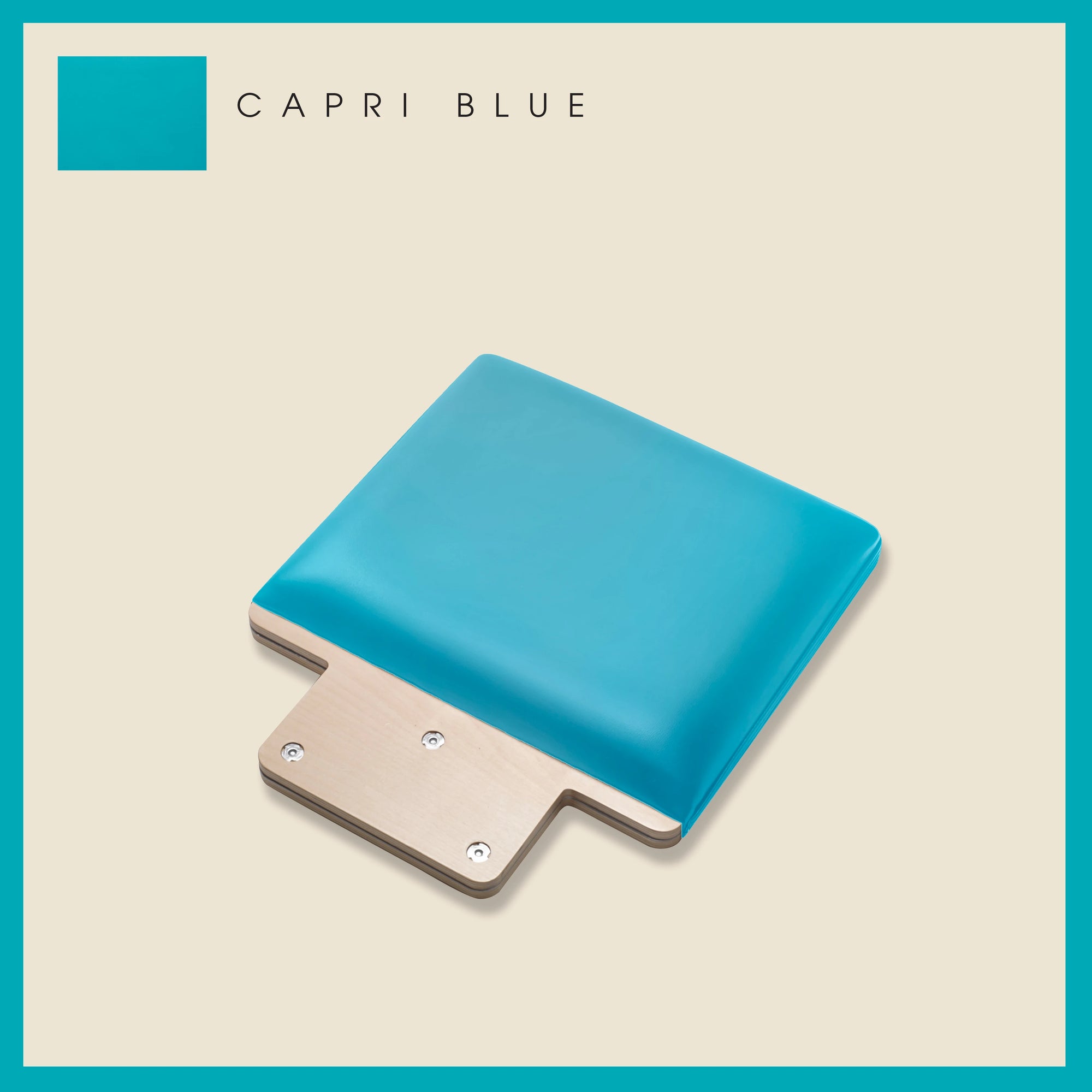 Padded jump board in Capri Blue with a sleek, minimalistic design on a light beige background.