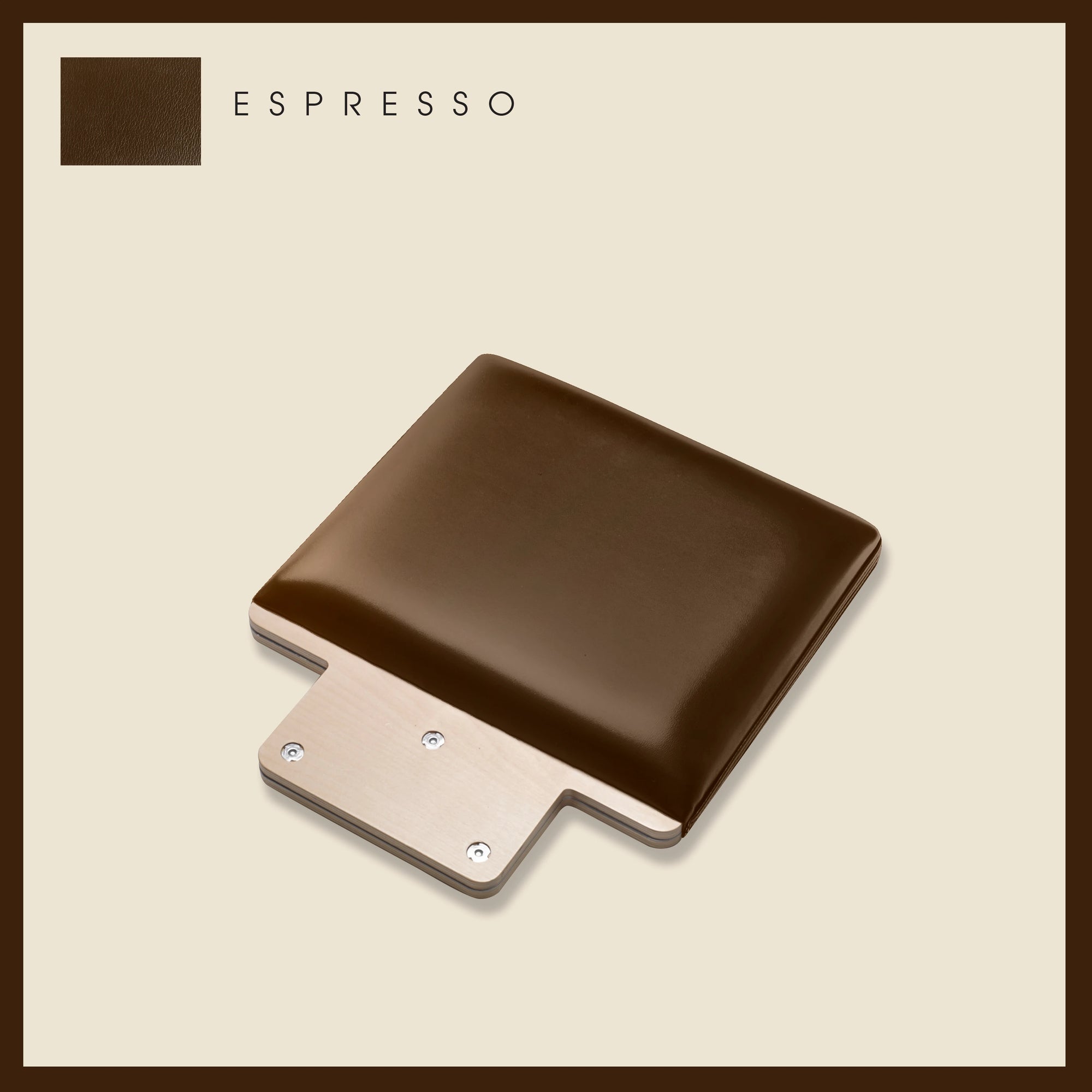 Espresso-colored padded jump board with a sleek, minimalistic design on a light beige background.